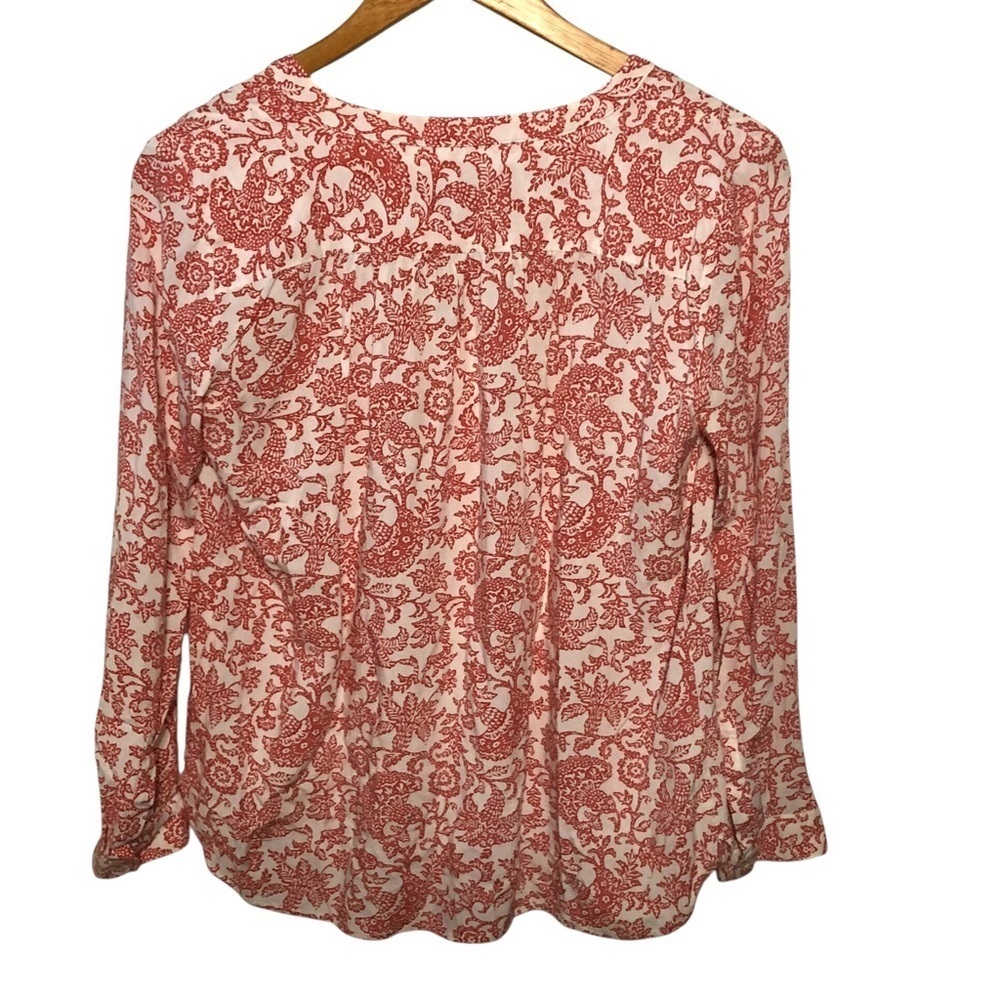 Loft Sz Small Petite Floral Paisley Colorful Blouse Top Orange White Office - Picture 3 of 7